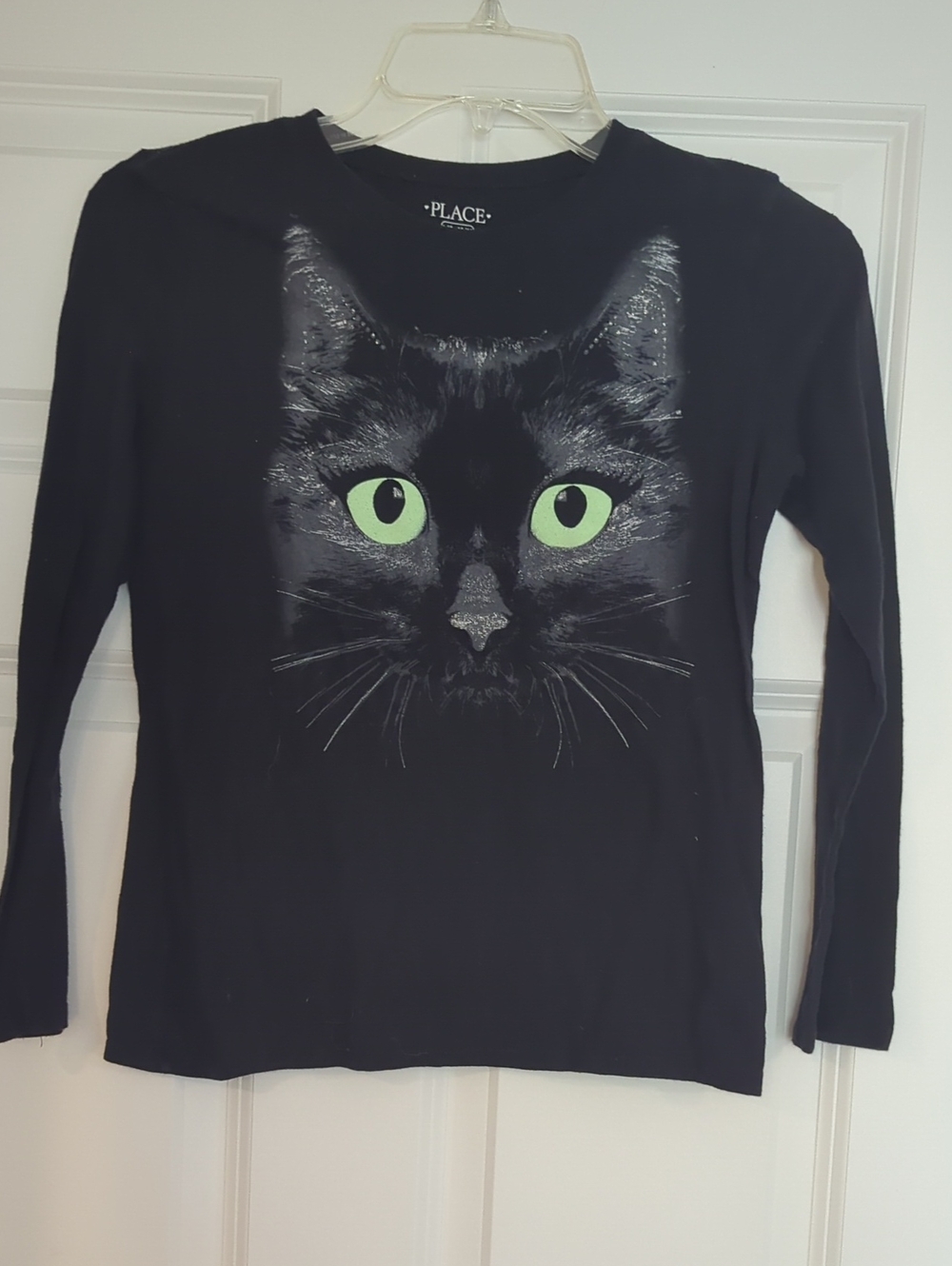 Place Black Long Sleeve Tee with Green Cat Graphic